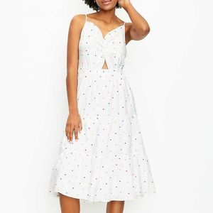 LOFT dotted twist tiered v neck cutout midi dress, 8, w…